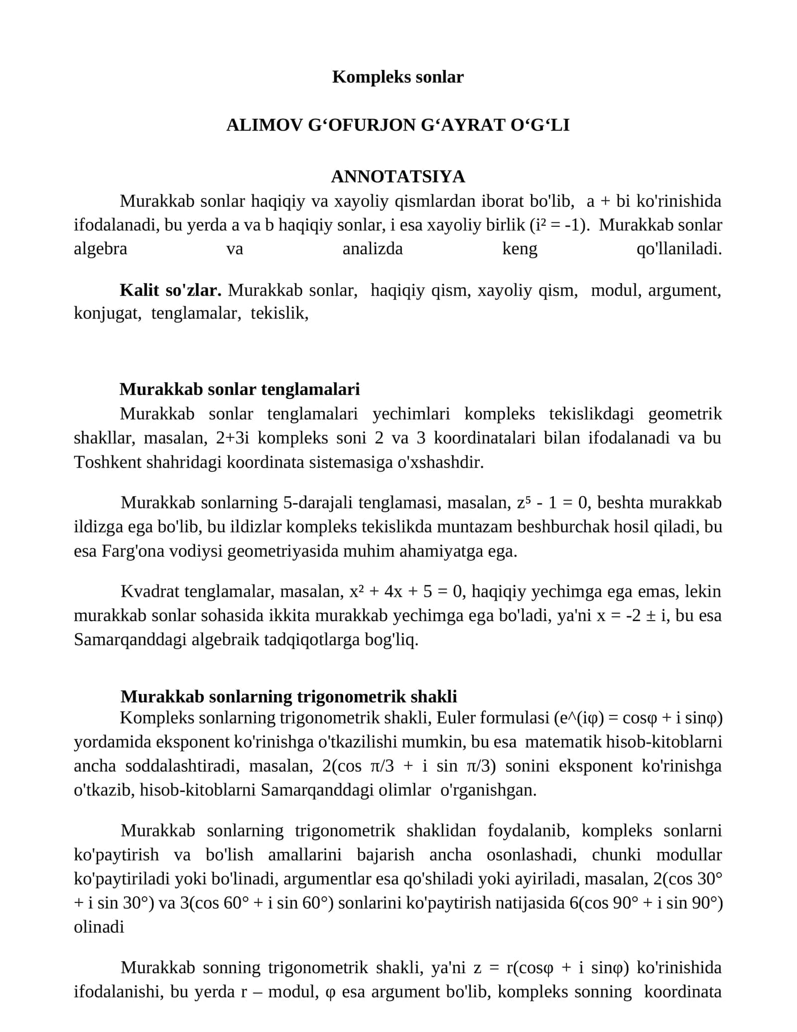Kompleks sonlar 1