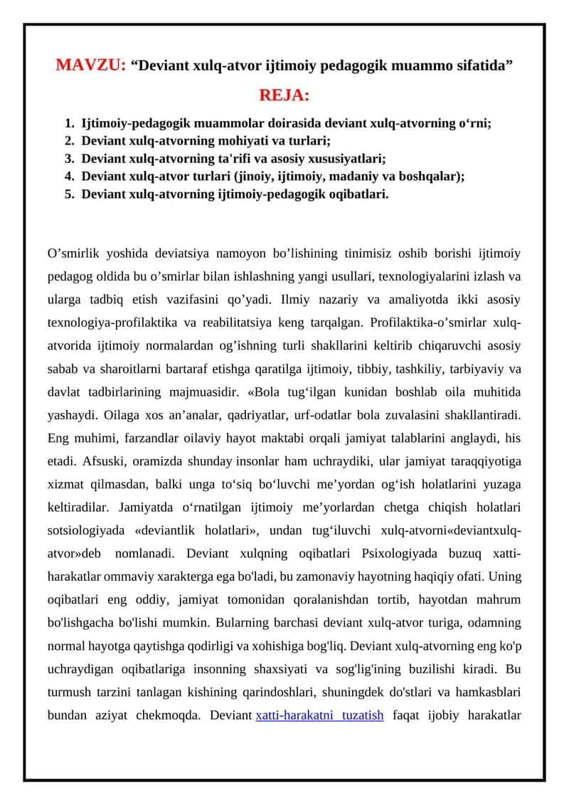 Deviant xulq-atvor ijtimoiy pedagogik muammo sifatida 1