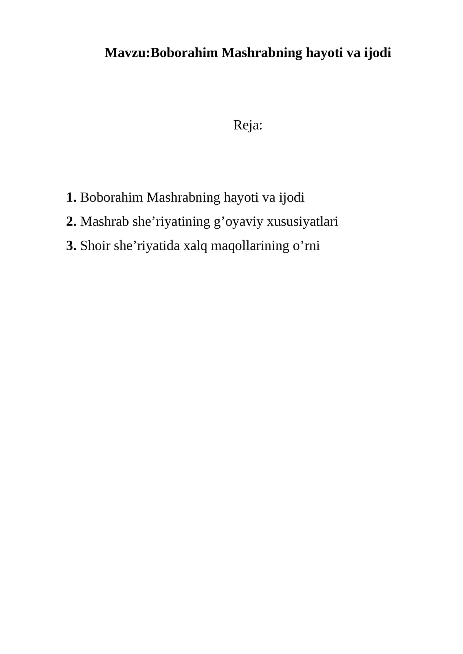 Boborahim Mashrabning hayoti va ijodi 1