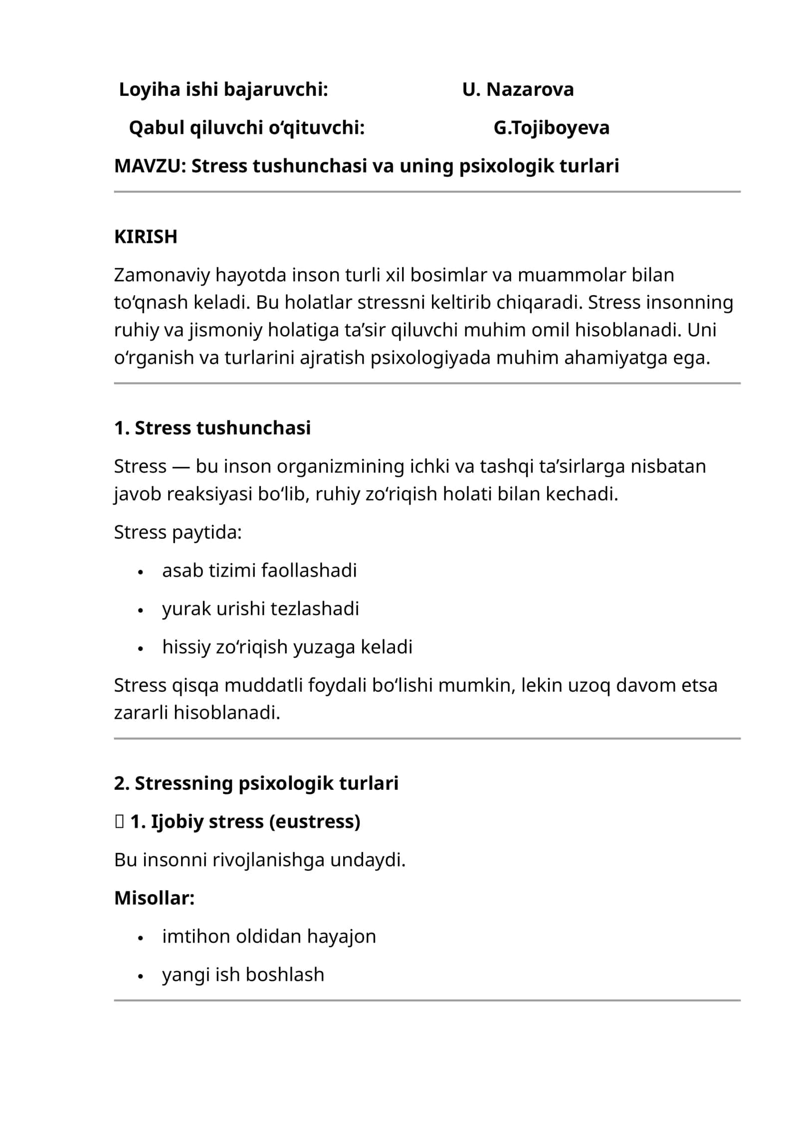 Stress tushunchasi va uning psixologik turlari 1