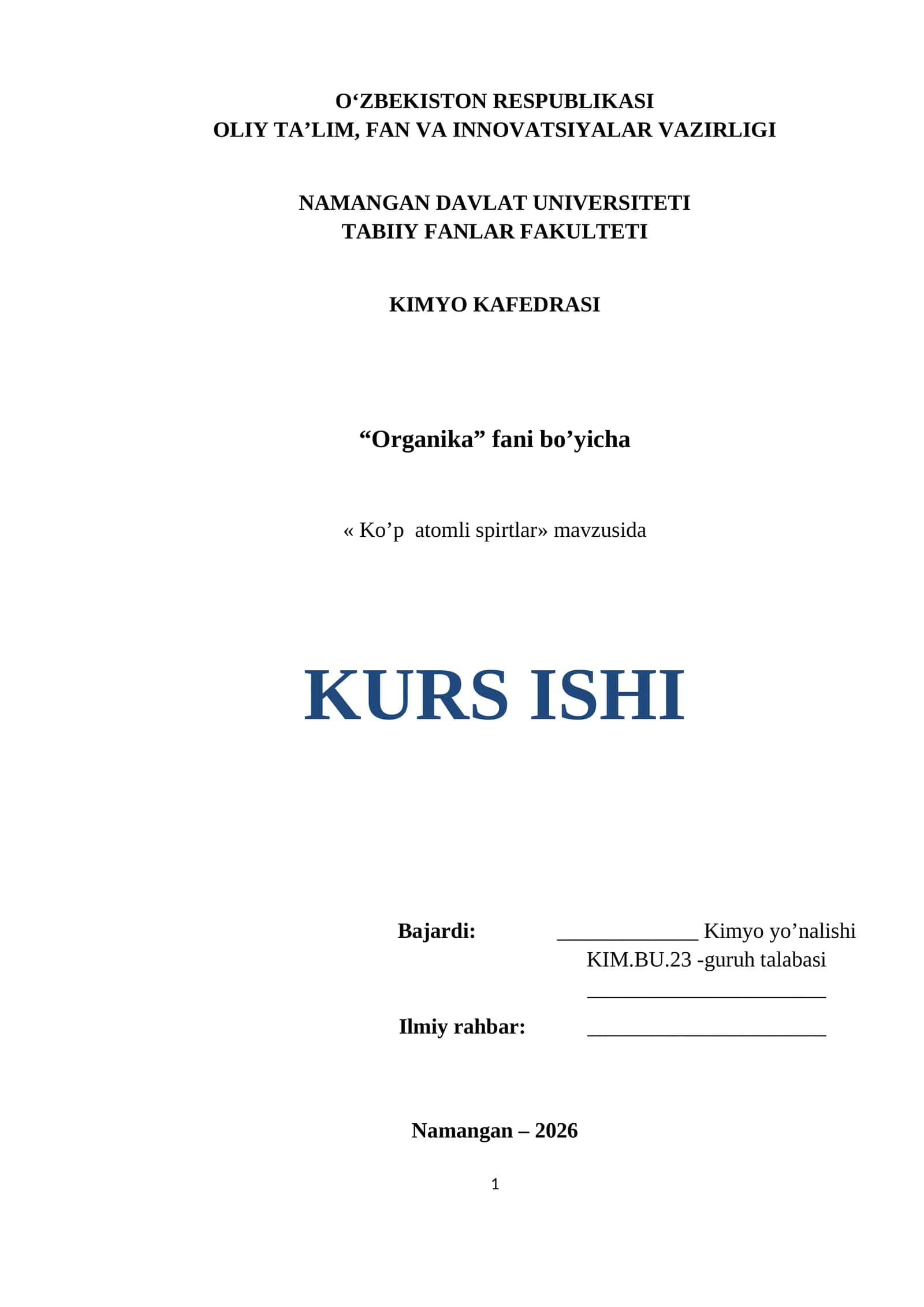 Ko’p atomli spirtlar mavzusida KURS ISHI 1