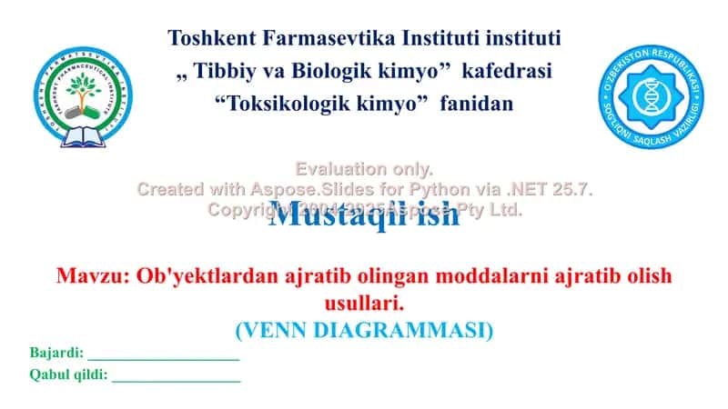 13. Ob'yektlardan ajratib olingan moddalarni ajratib olish usullari. Venn diagrammasi. 1