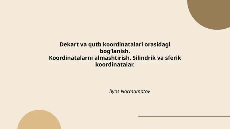 Dekart va qutb koordinatalari orasidagi bog‘lanish 1