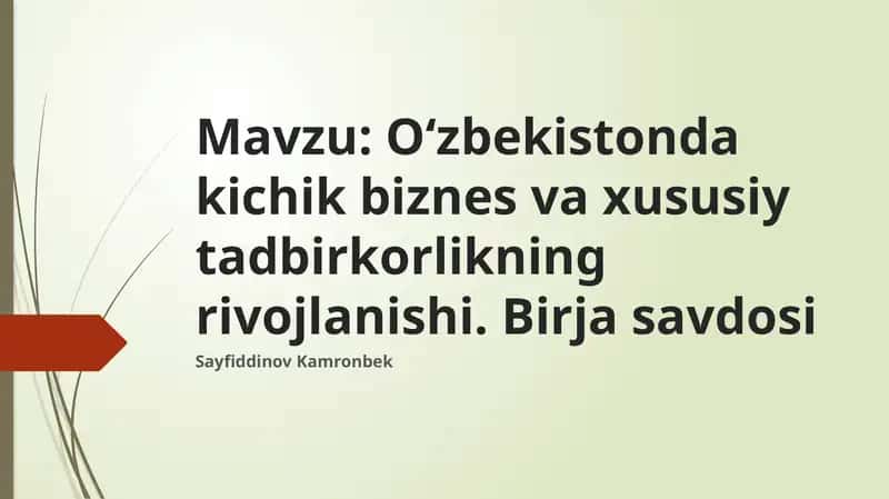 O‘zbekistondakichikbiznesvaxususiytadbirkorlikningrivojlanishi 1