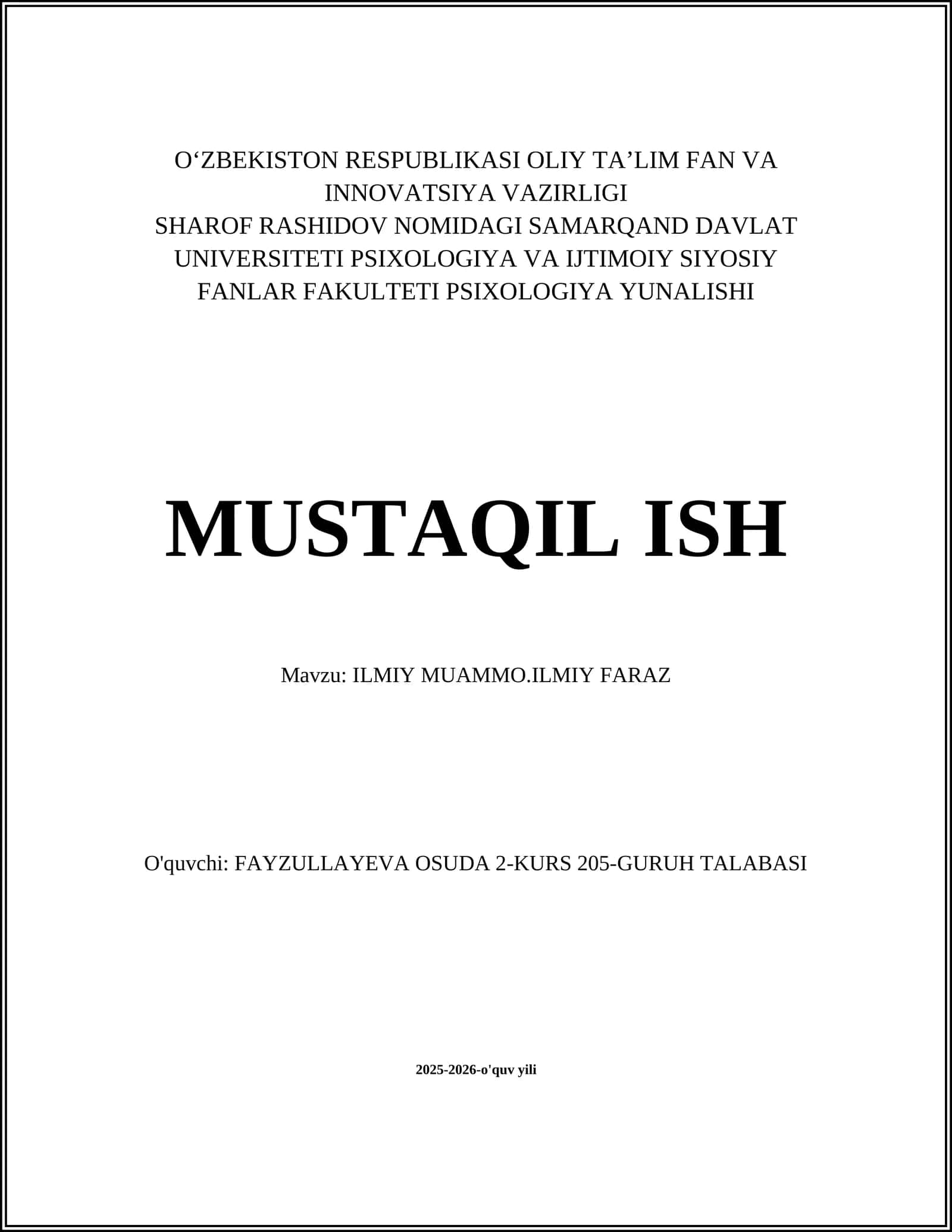 ILMIY MUAMMO.ILMIY FARAZ 1