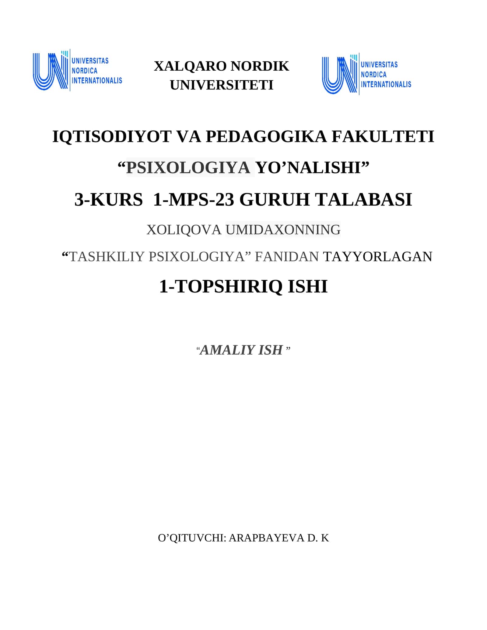 Tashkiliy psixologiya fanidagi topshiriq 1