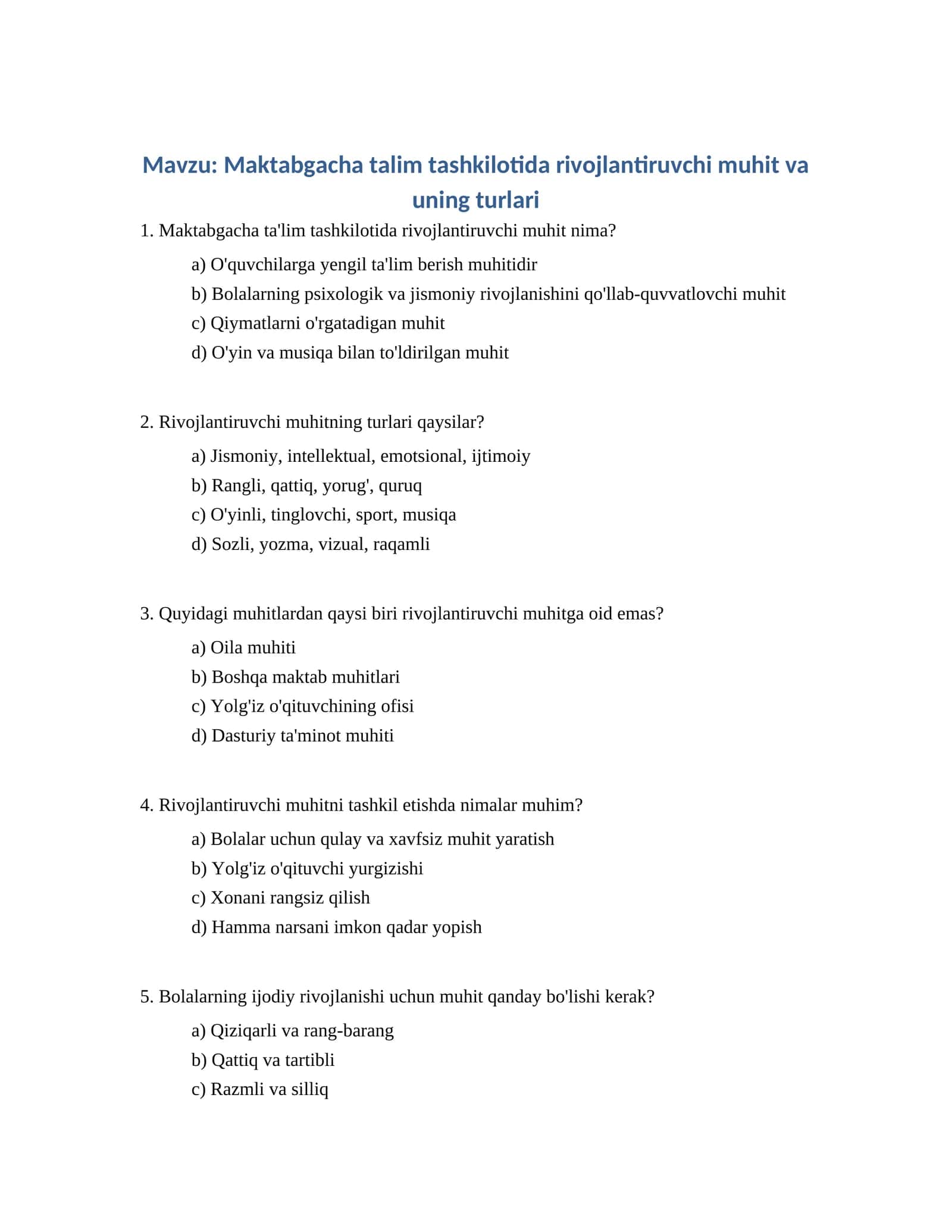 Maktabgacha talim tashkilotida rivojlantiruvchi muhit va turlari 1