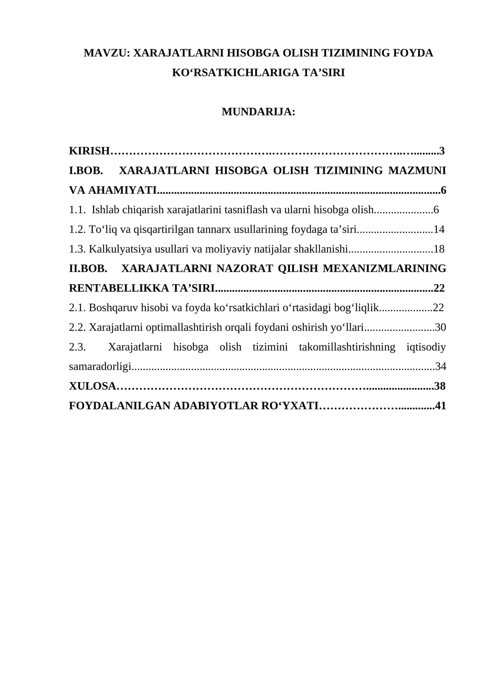 XARAJATLARNI HISOBGA OLISH TIZIMINING FOYDA KO‘RSATKICHLARIGA TA’SIRI 1