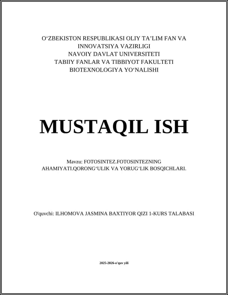 Fotosintezning umumiy tushunchasi 1
