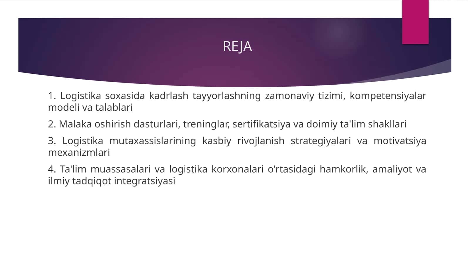 Logistika kadrlar tayyorlash va malakasini oshirish 1