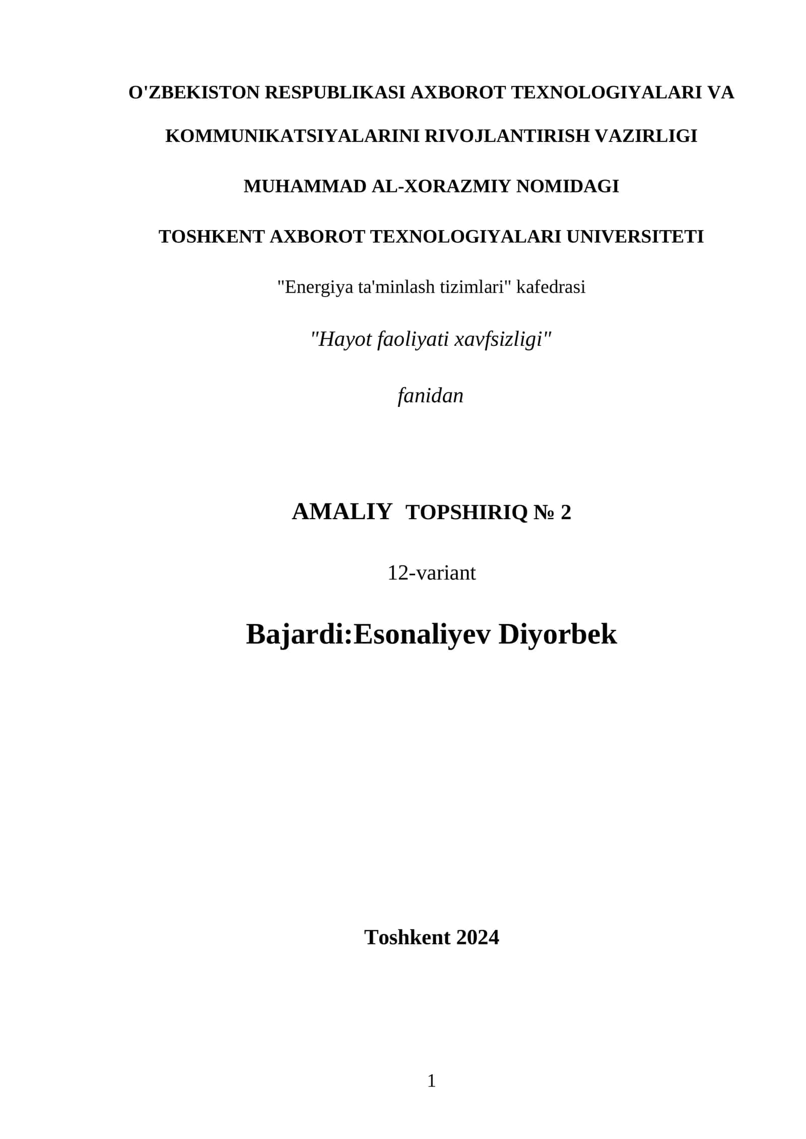 Hayot faoliyati xavfsizligining ergonomik asoslari (Ish ishlab chiqarish ergonomikasi (parametrlarni hisoblash)) 1
