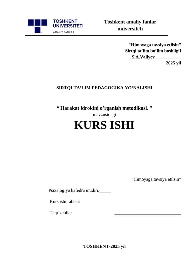 Harakat Idrokini O'rganish Metodikasi 1