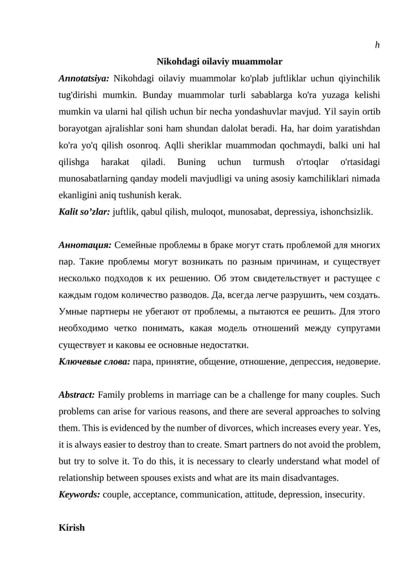 Nikohdagi oilaviy muammolar 1