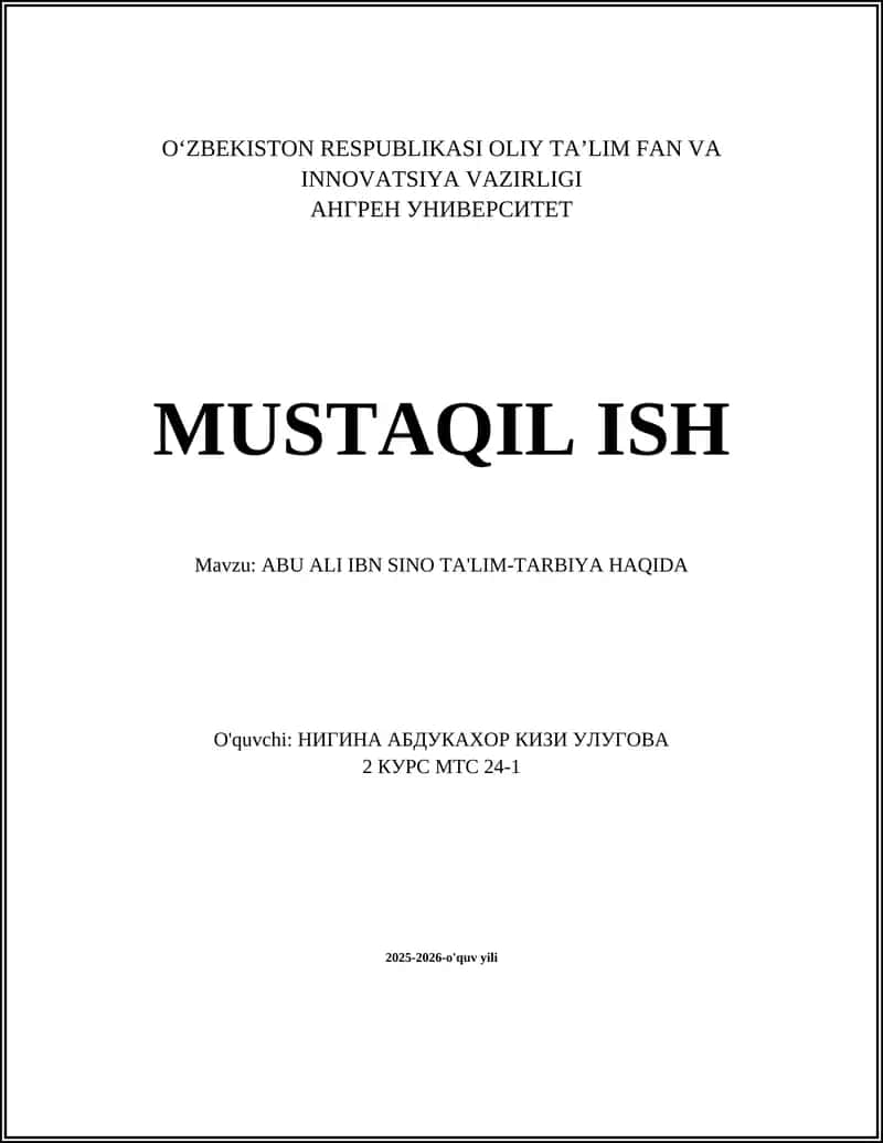 Abu Ali Ibn Sino ta'lim-tarbiya haqida 1