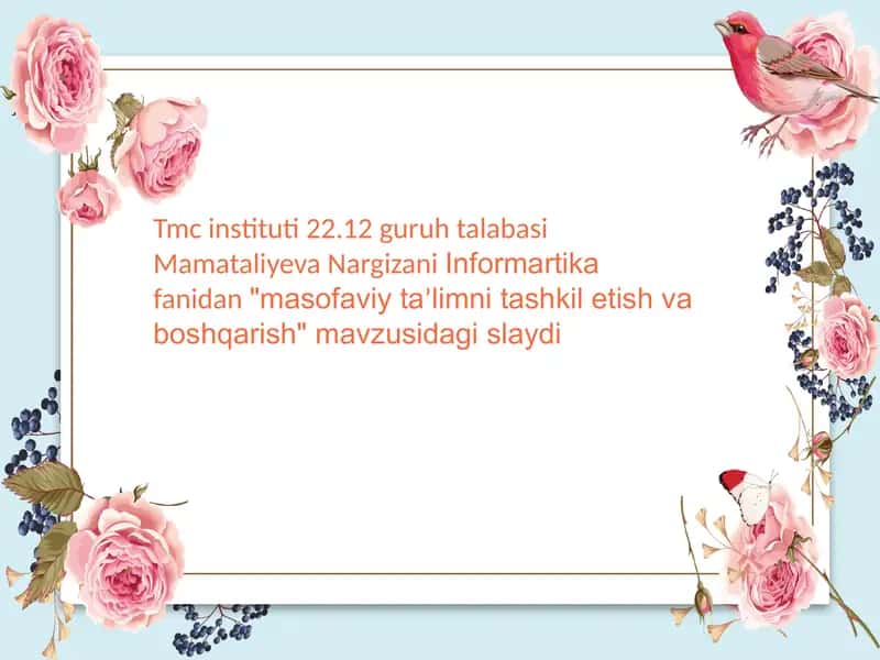 "Masofaviy taʼlimni tashkil etish va boshqarish" 1