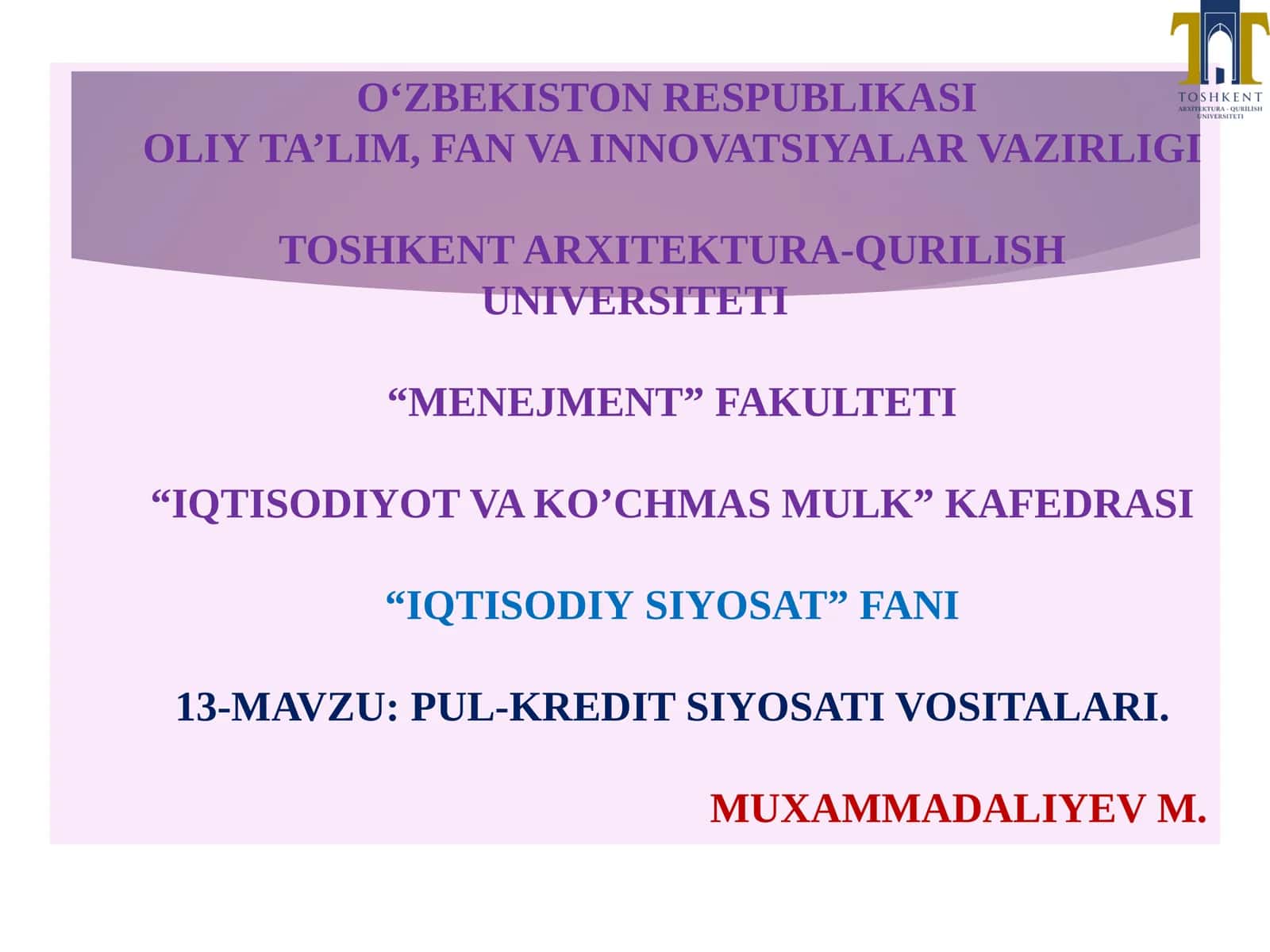 PUL-KREDIT SIYOSATI VOSITALARI 1