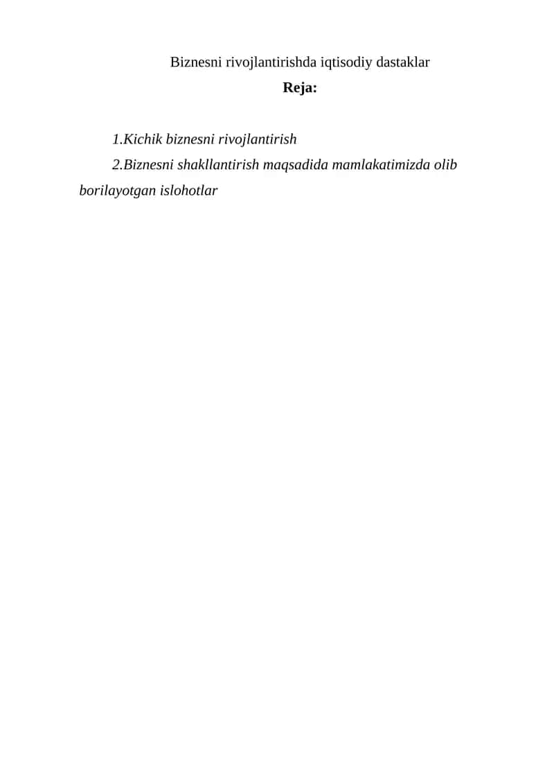 Kichik biznes va xususiy tadbirkorlikni rivojlantirish 1