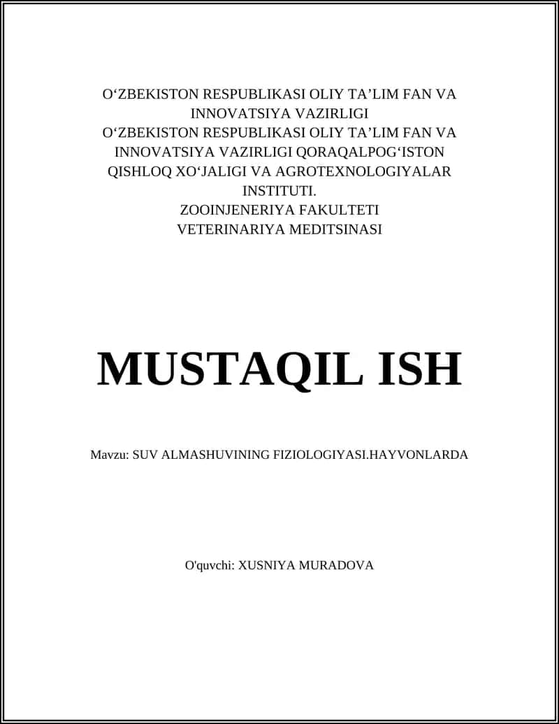 SUV ALMASHUVINING FIZIOLOGIYASI.HAYVONLARDA 1