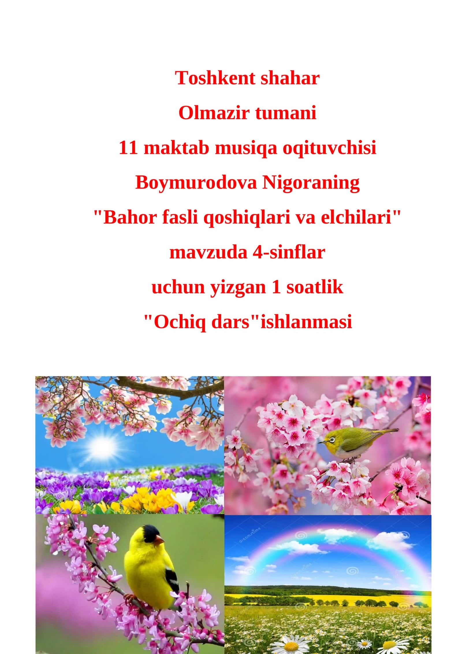 4-sinf Musiqa fanidan Bahor fasli qo'shiqlari ochiq dars ishlanmasi 1