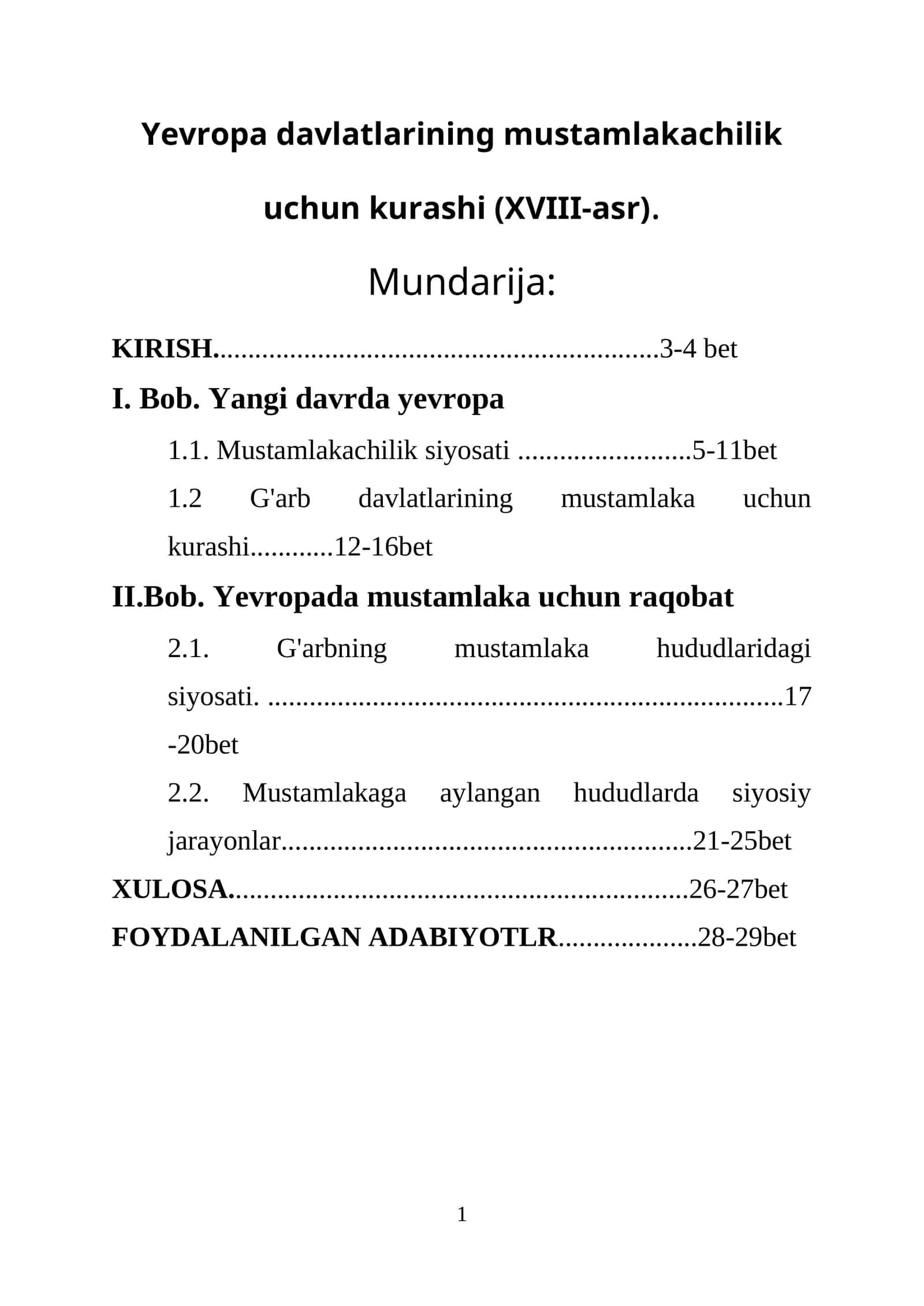 Yevropa davlatlarining mustamlakachilik uchun kurashi (XVIII-asr) 1