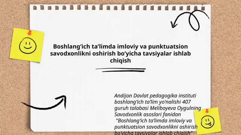 Boshlangʻich taʼlimda imloviy va punktuatsion savodxonlikni oshirish boʻyicha tavsiyalar ishlab chiqish 1