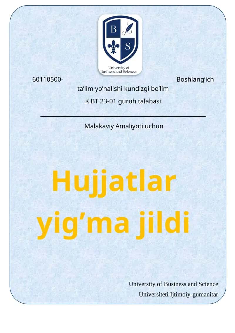 Malakaviy Amaliyoti uchun Hujjatlar yig’ma jildi 1