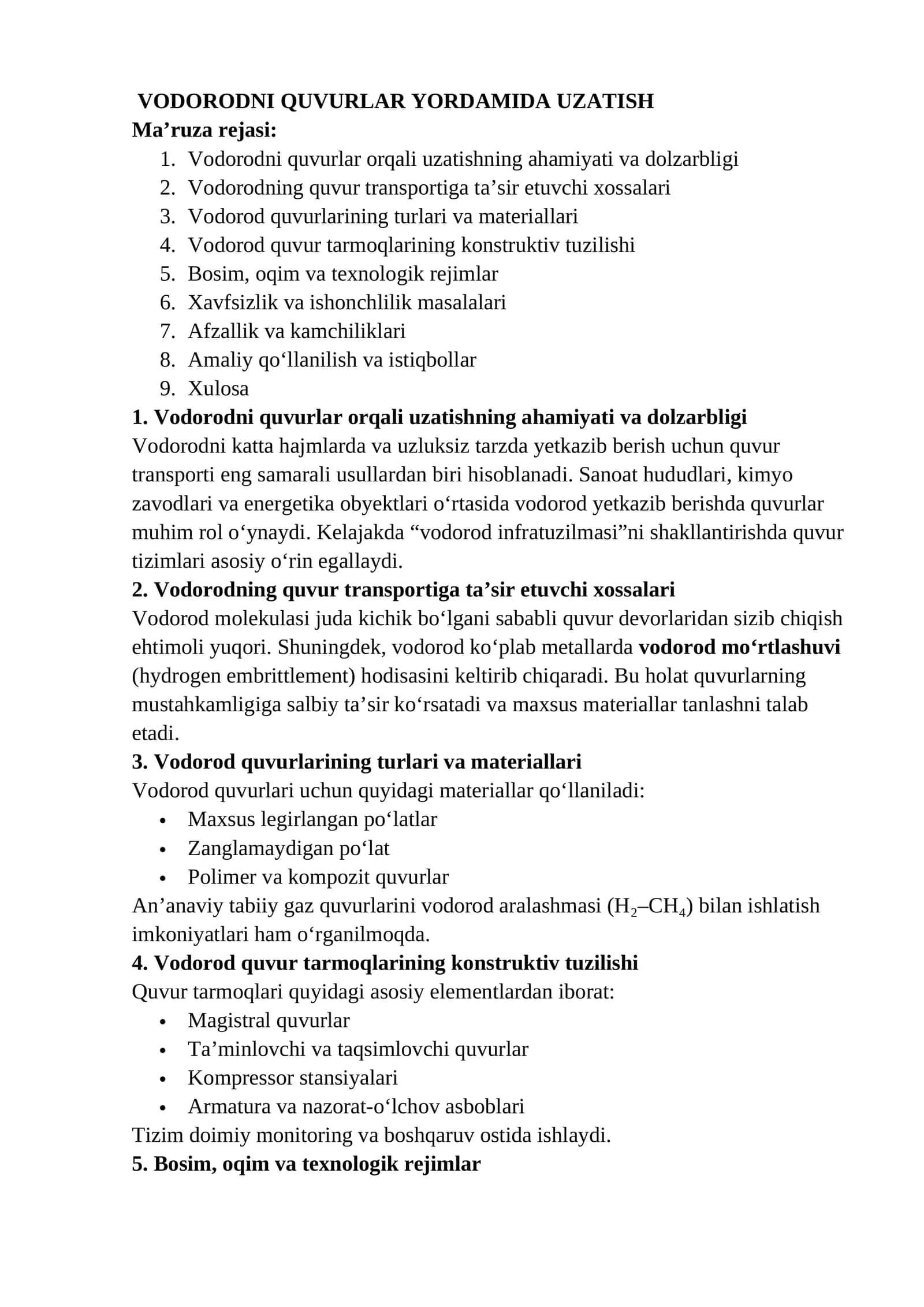 VODORODNI QUVURLAR YORDAMIDA UZATISH 1