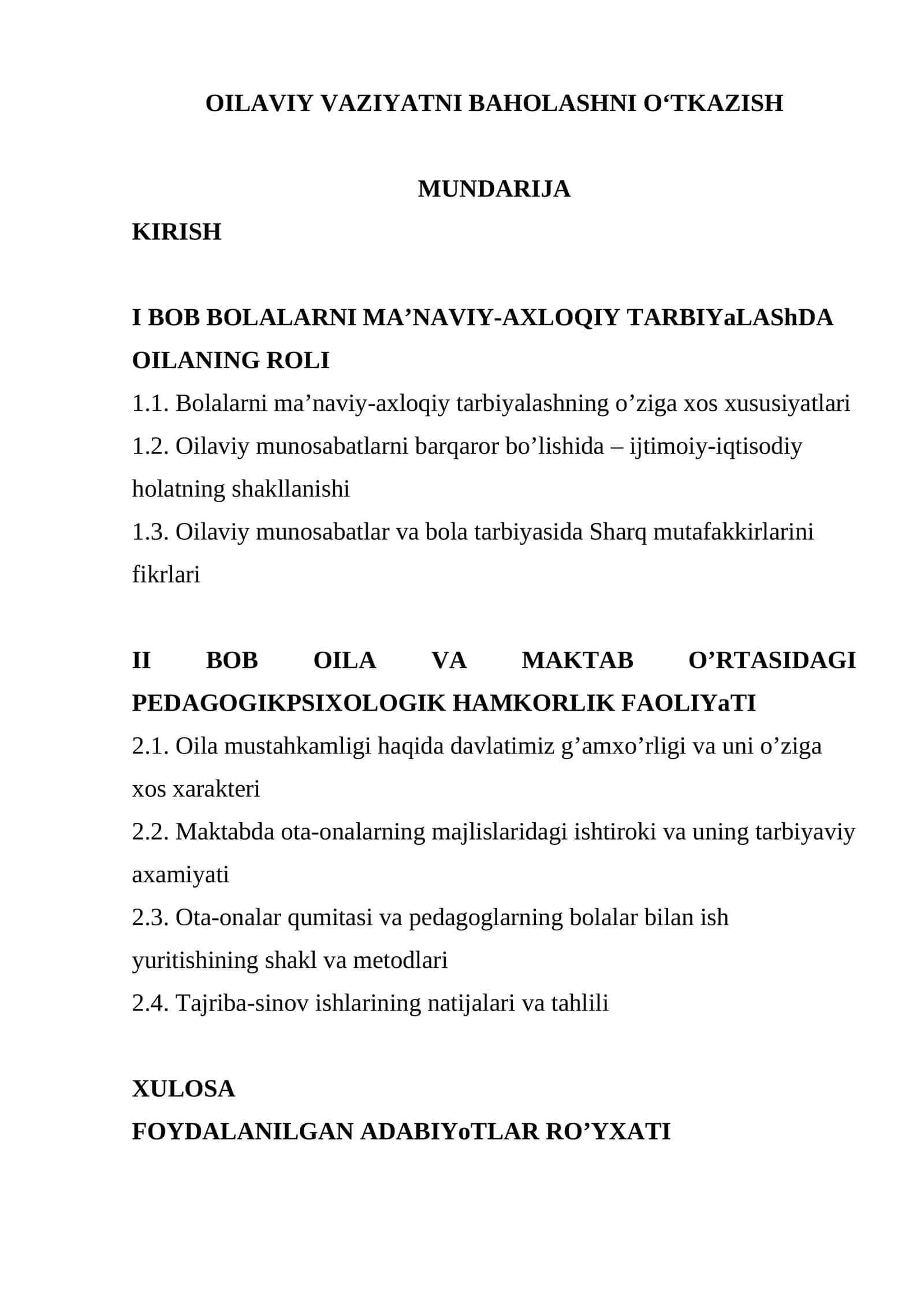 OILA VA MAKTAB O’RTASIDAGI PEDAGOGIKPSIXOLOGIK HAMKORLIK FAOLIYaTI 1