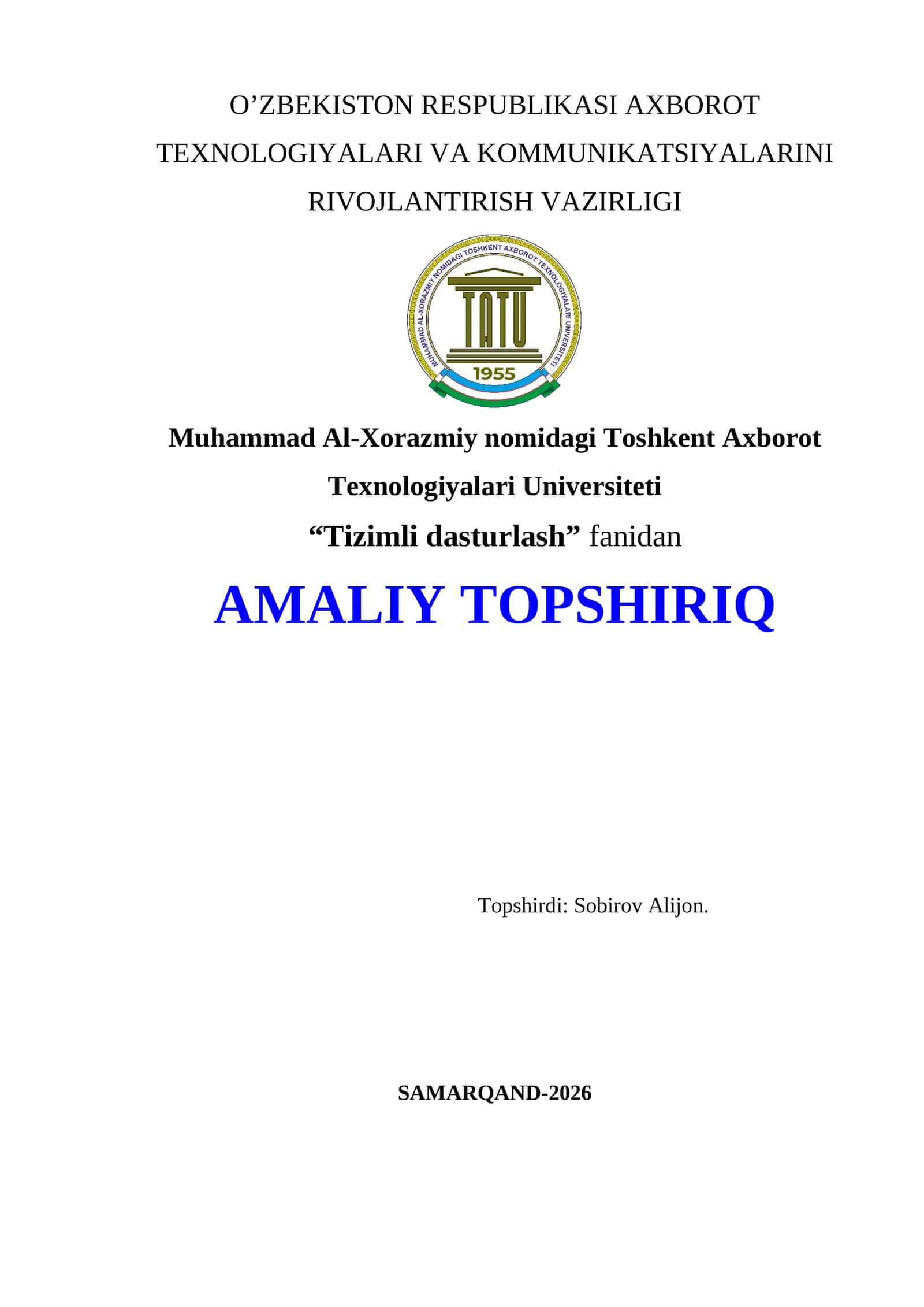 Tizimli dasturlash amaliy topshiriq 1