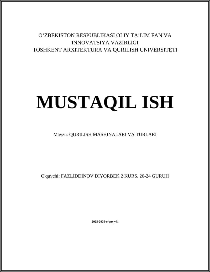 QURILISH MASHINALARI VA TURLARI 1