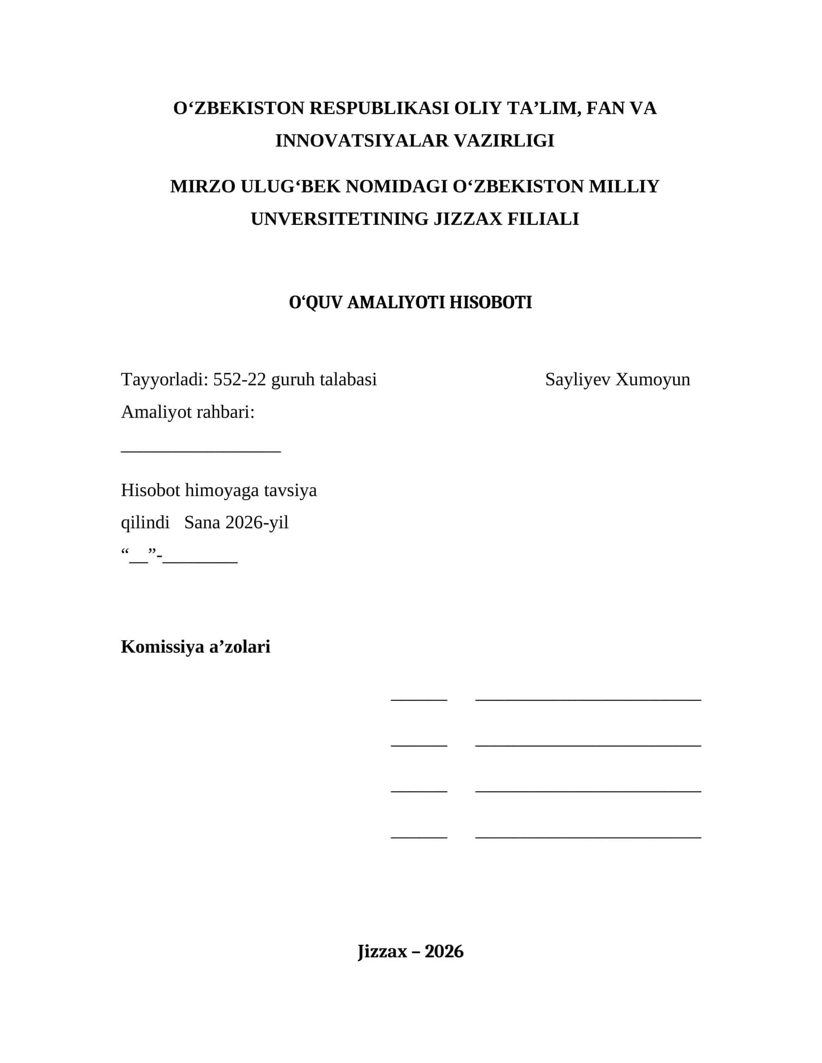 O‘QUV AMALIYOTI HISOBOTI 1
