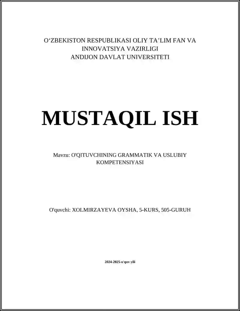 O'QITUVCHINING GRAMMATIK VA USLUBIY KOMPETENSIYASI