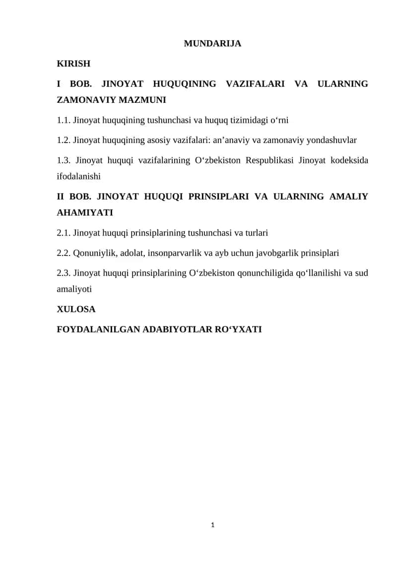 Jinoyat huquqining vazifalari va ularning zamnaviy mazmuni 1