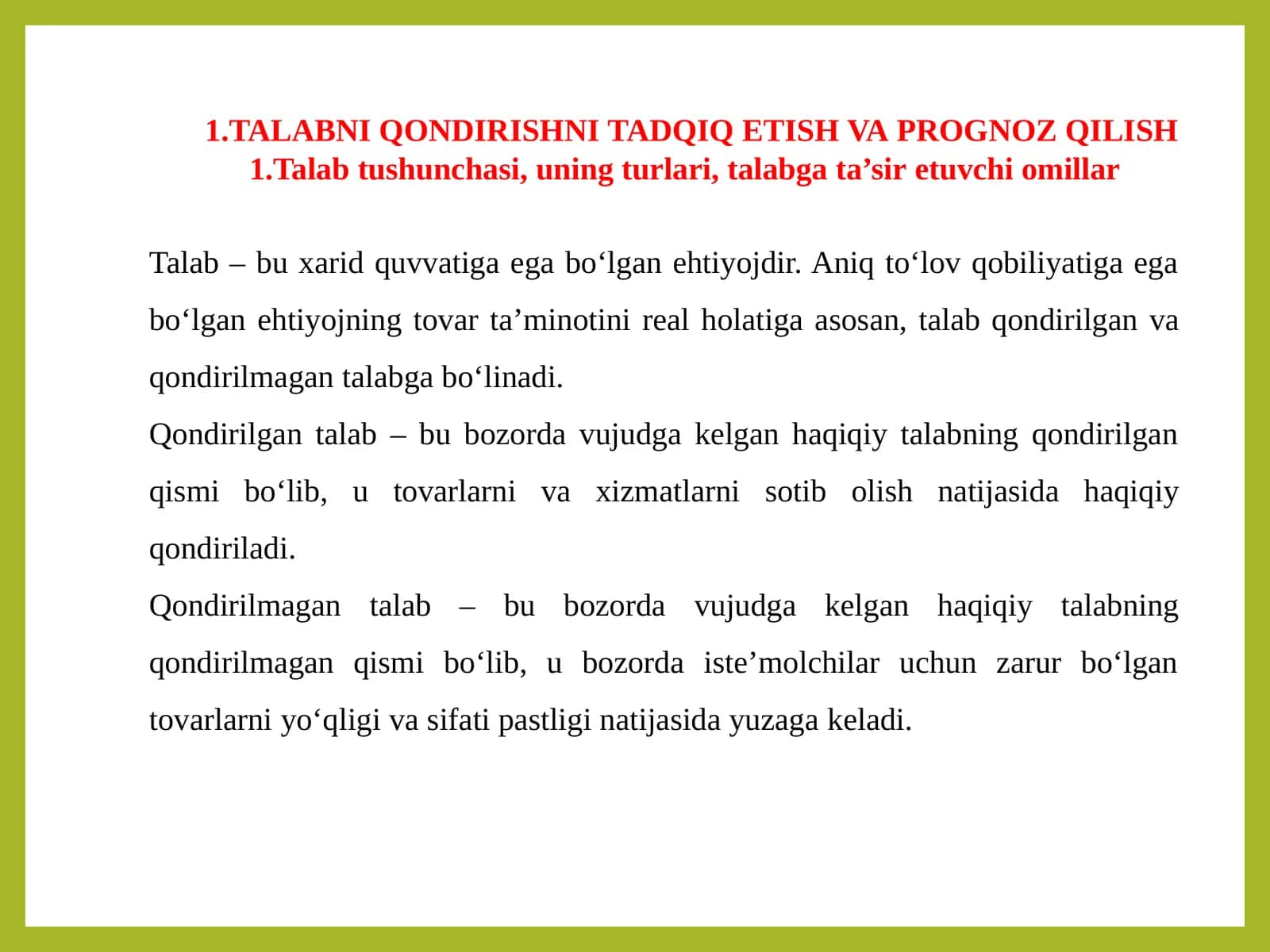 Talabni qondirishni tadqiq etish va proqnoz qilish 1