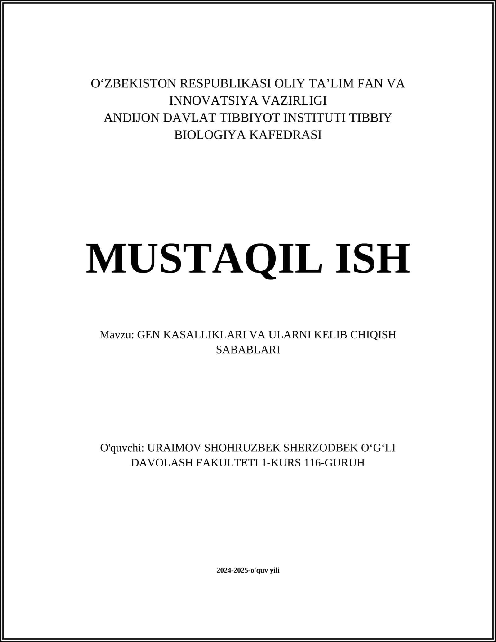 GEN KASALLIKLARI VA ULARNI KELIB CHIQISH SABABLARI 1