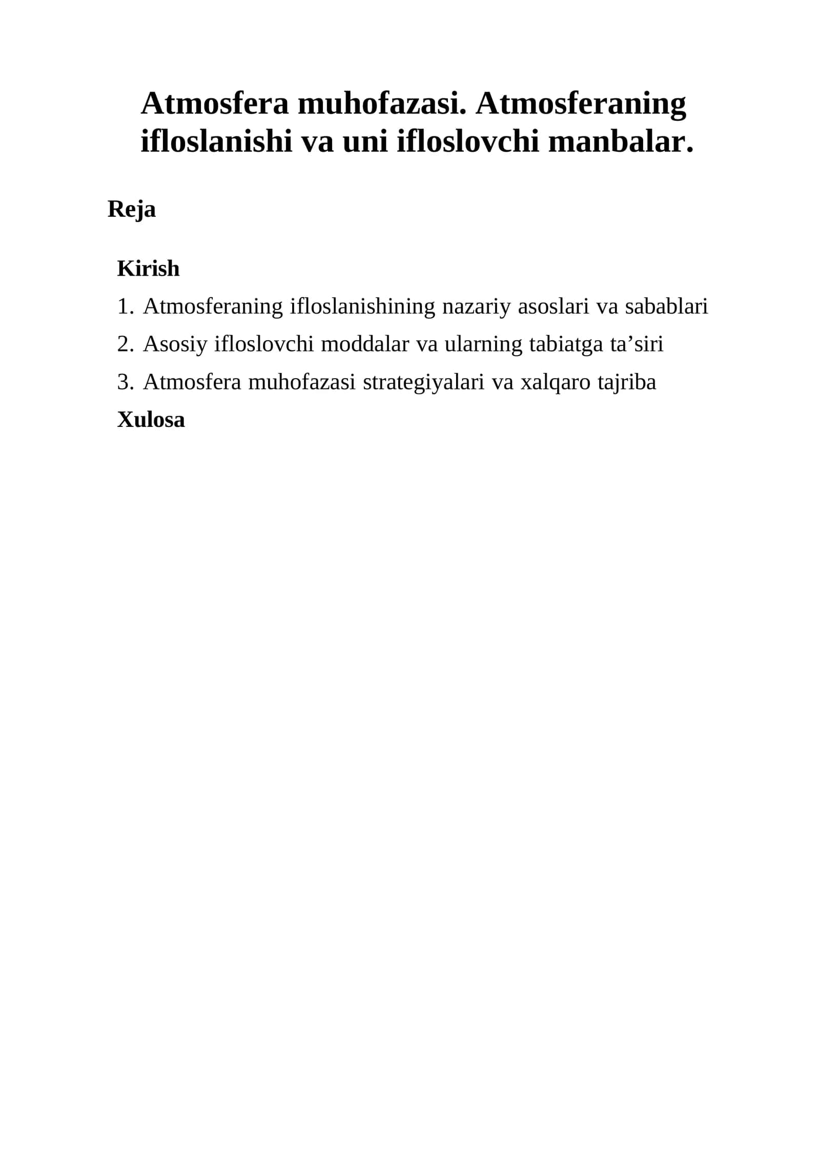Atmosferaning ifloslanishining nazariy asoslari va sabablari 1