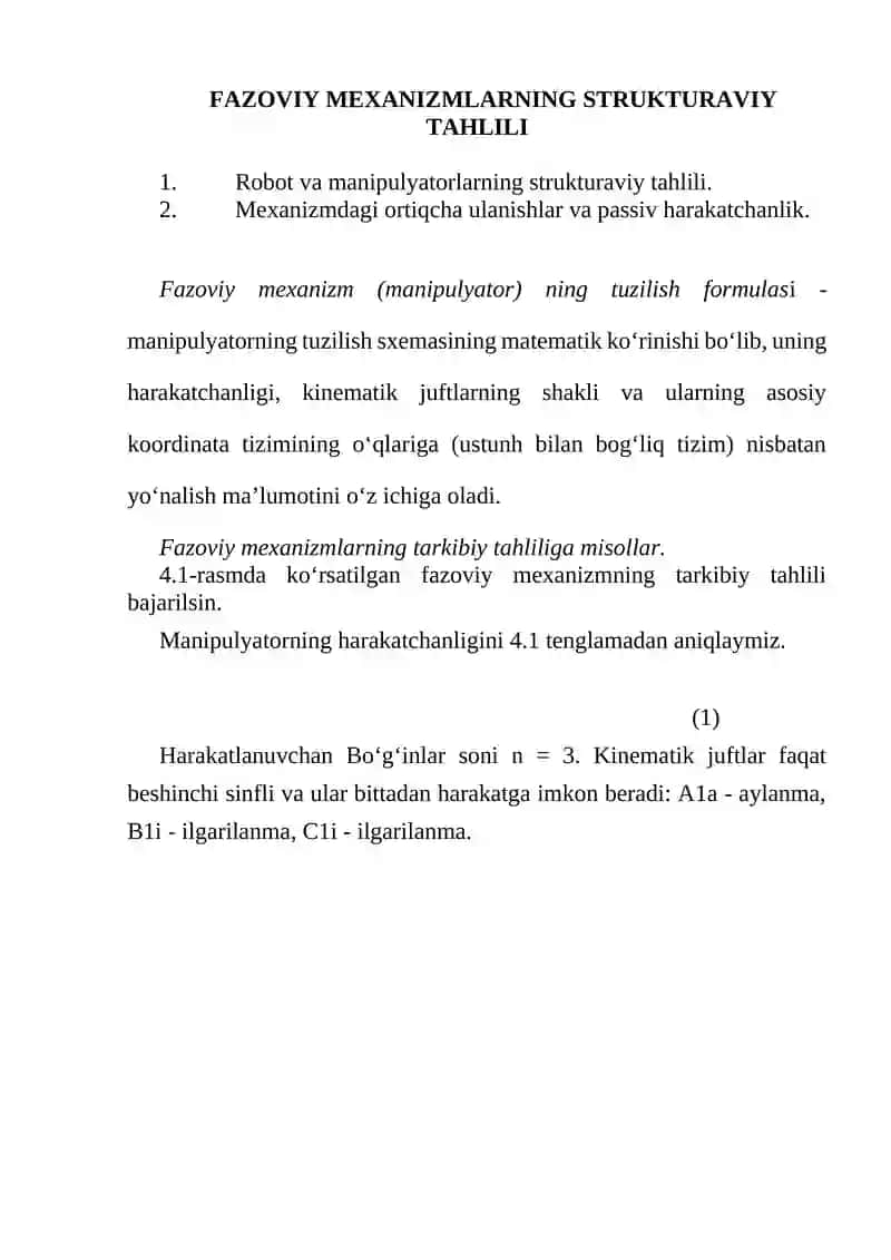FAZOVIY MЕХАNIZMLАRNING STRUKTURAVIY TAHLILI