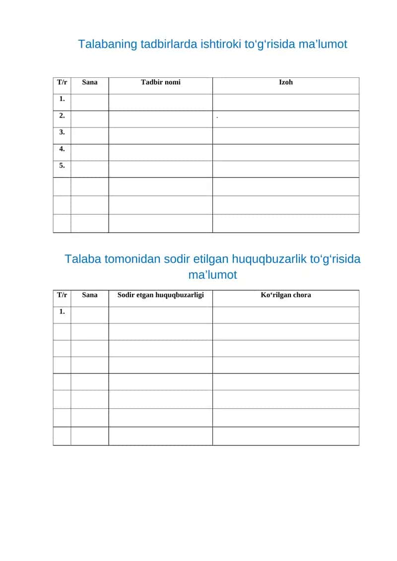 Talabaning tadbirlarda ishtiroki to‘g‘risida ma’lumot 1