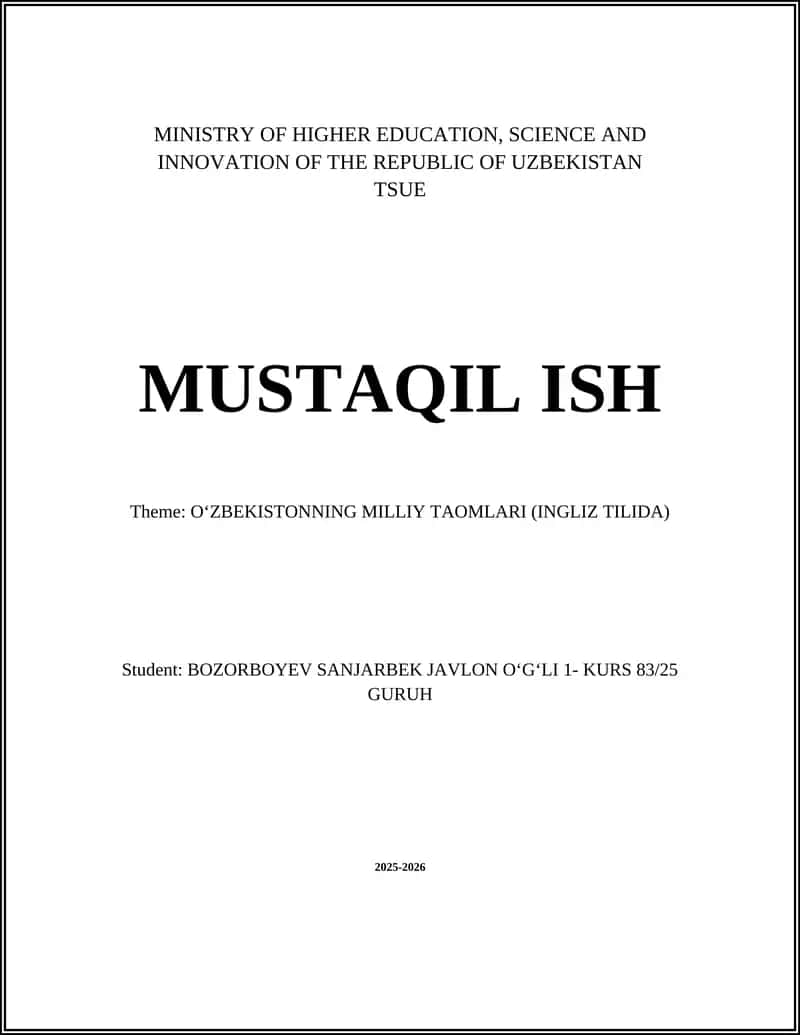 OʻZBEKISTONNING MILLIY TAOMLARI (INGLIZ TILIDA) 1