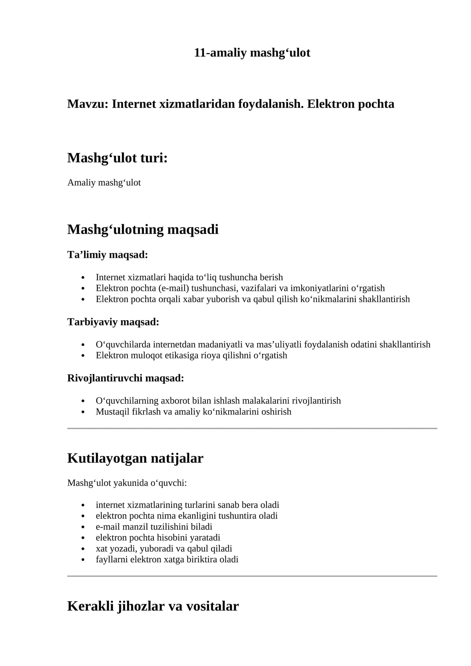 Internet xizmatlaridan foydalanish. Elektron pochta 1