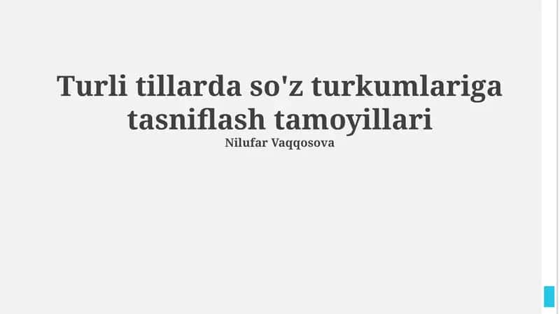 Turli tillarda so'z turkumlariga tasniflash tamoyillari 1