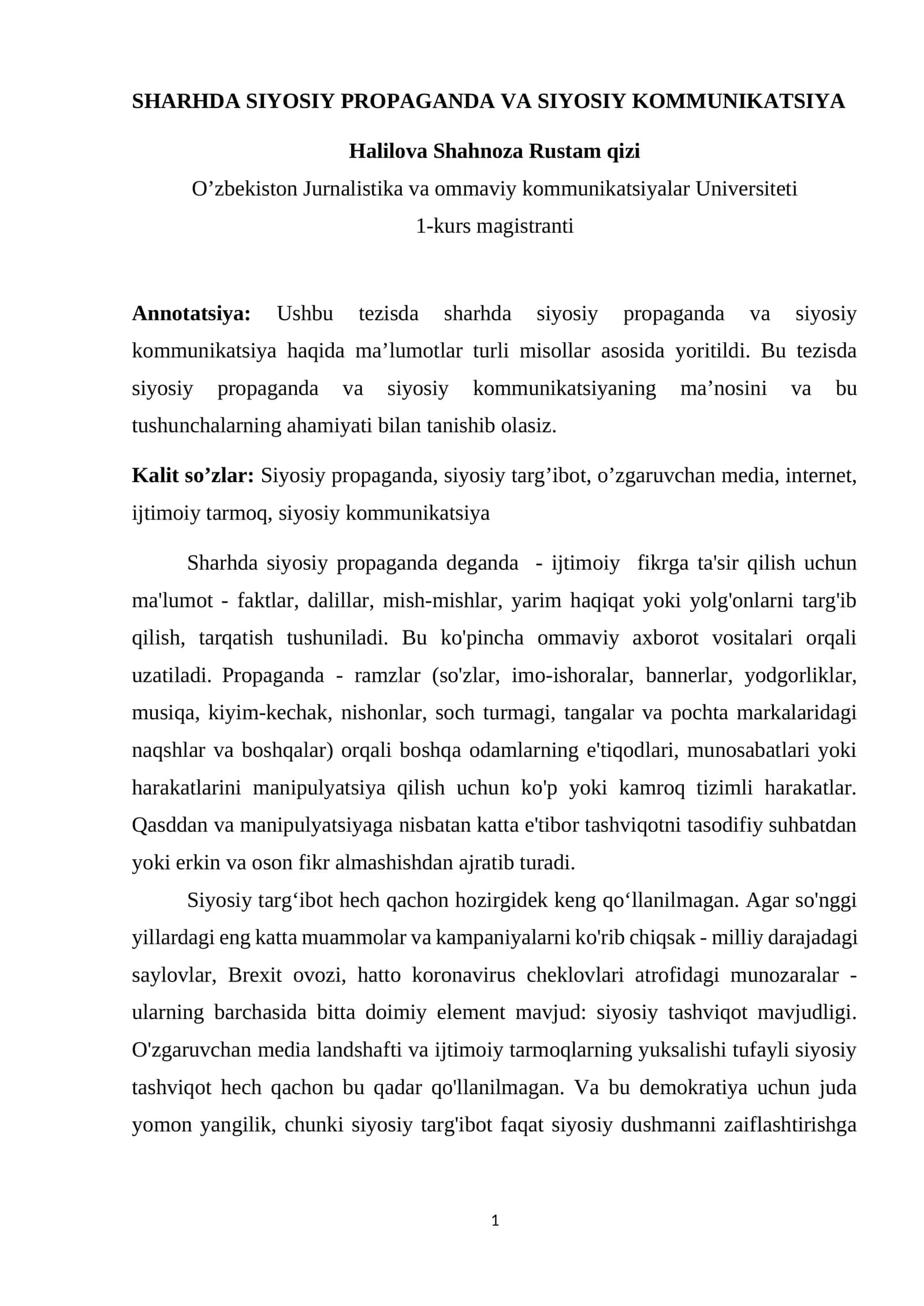 Sharhda siyosiy propaganda va siyosiy kommunikatsiya 1