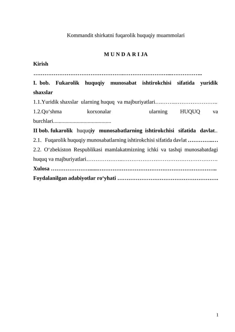 Kommandit shirkatni fuqarolik huquqiy muammolari 1