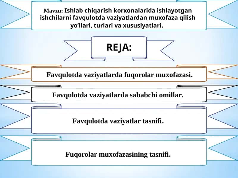 Favqulot davaziyatlarni muxofaza qilish yo’llari 1