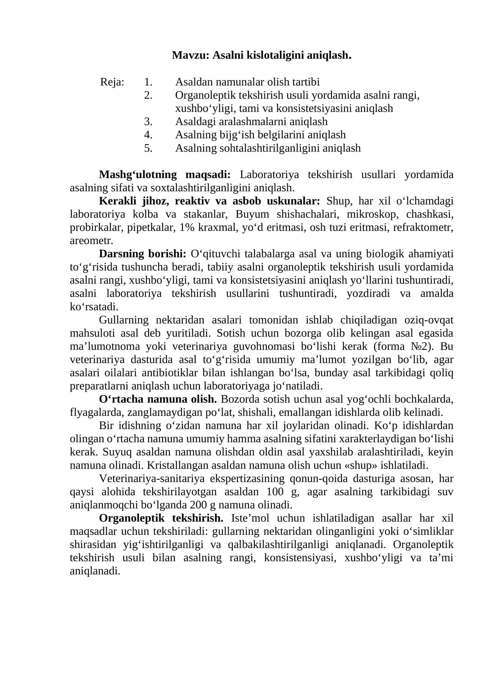 Asalni kislotaligini aniqlash 1