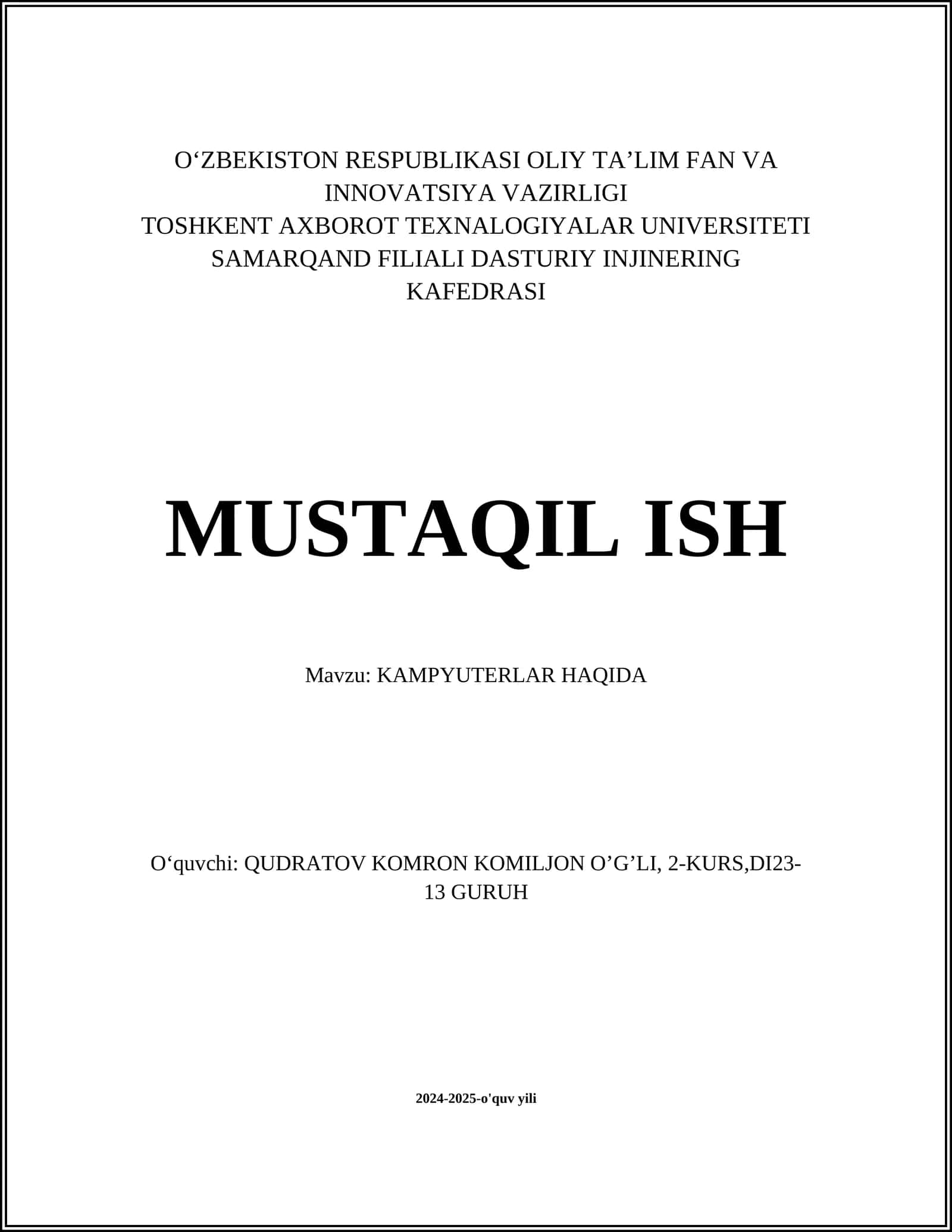 KAMPYUTERLAR HAQIDA 1