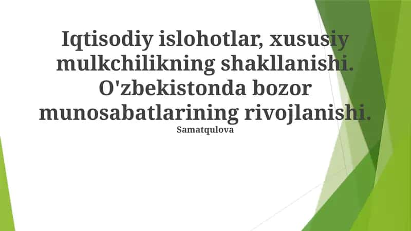 O'zbekistonda Iqtisodiy Islohotlar 1