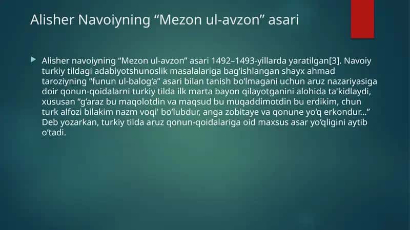 Alisher Navoiyning “Mezon ul-avzon” asari 1