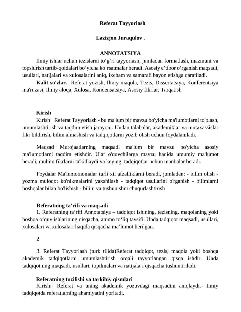 Referat Tayyorlash 1