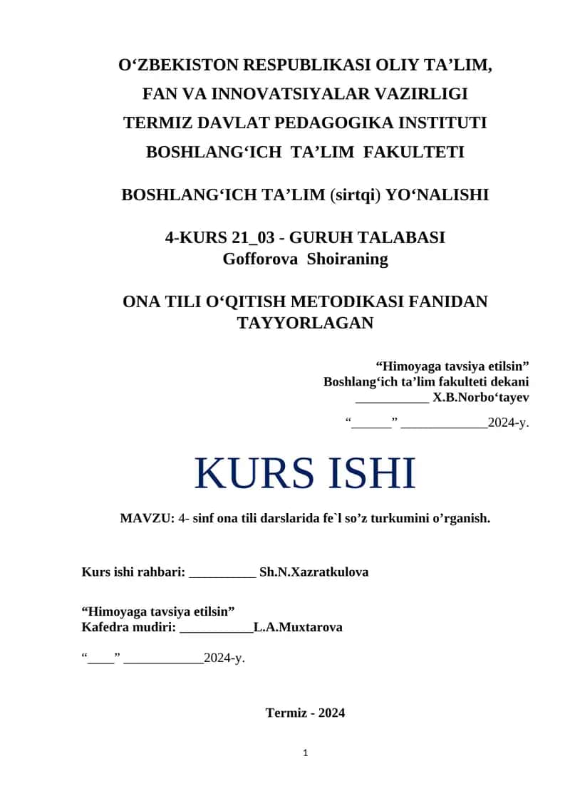 4-sinf ona tili darslarida fe`l so’z turkumini o’rganish 1
